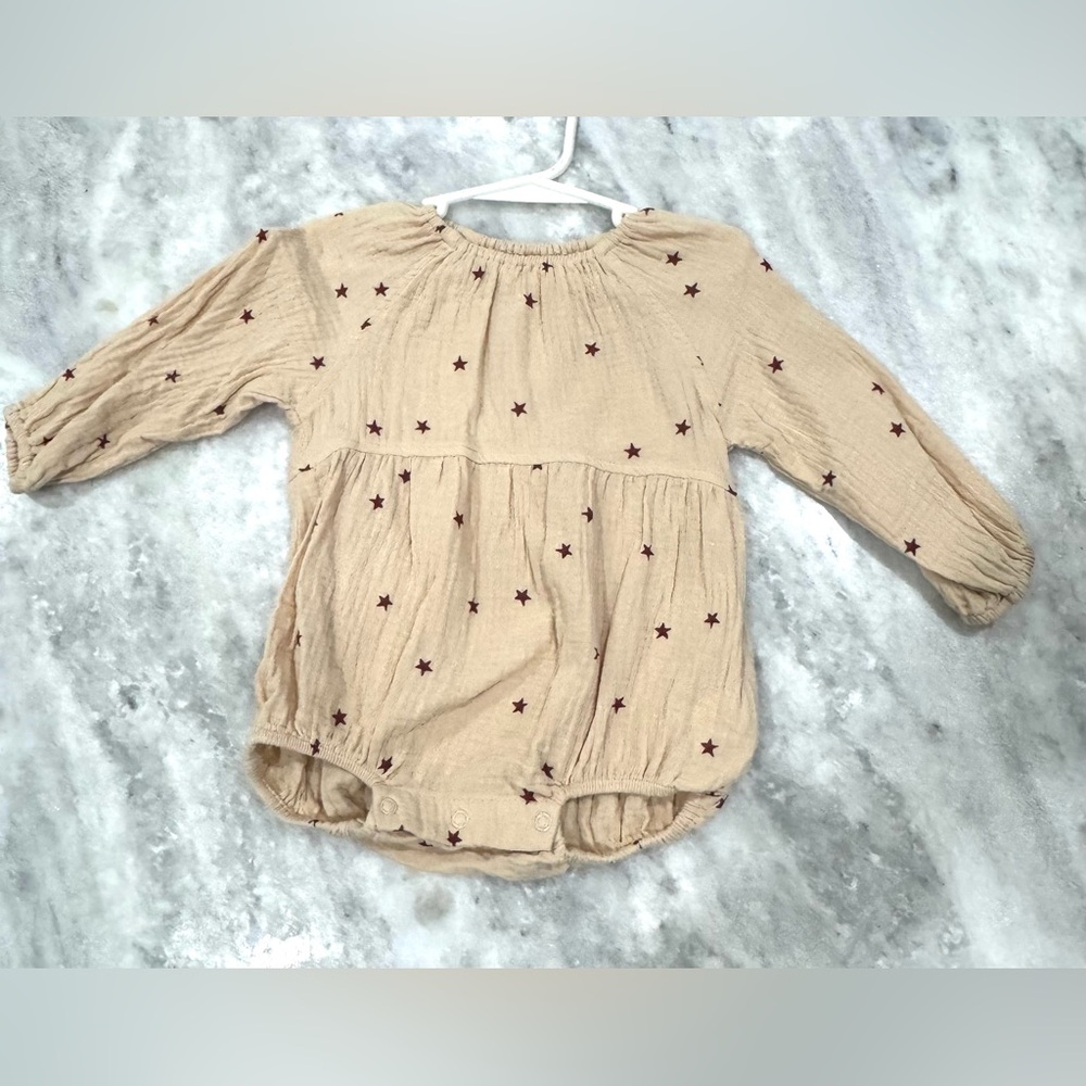 Rylee + Cru Beige Baby Romper with Star Patterns